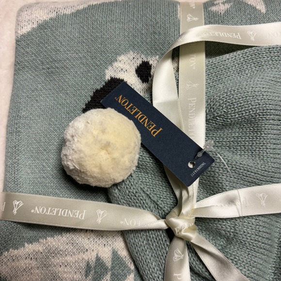NWT Pendleton Knit Baby Blanket with Beanie Set Organic Cotton Sheep Dream Blue - Picture 6 of 9